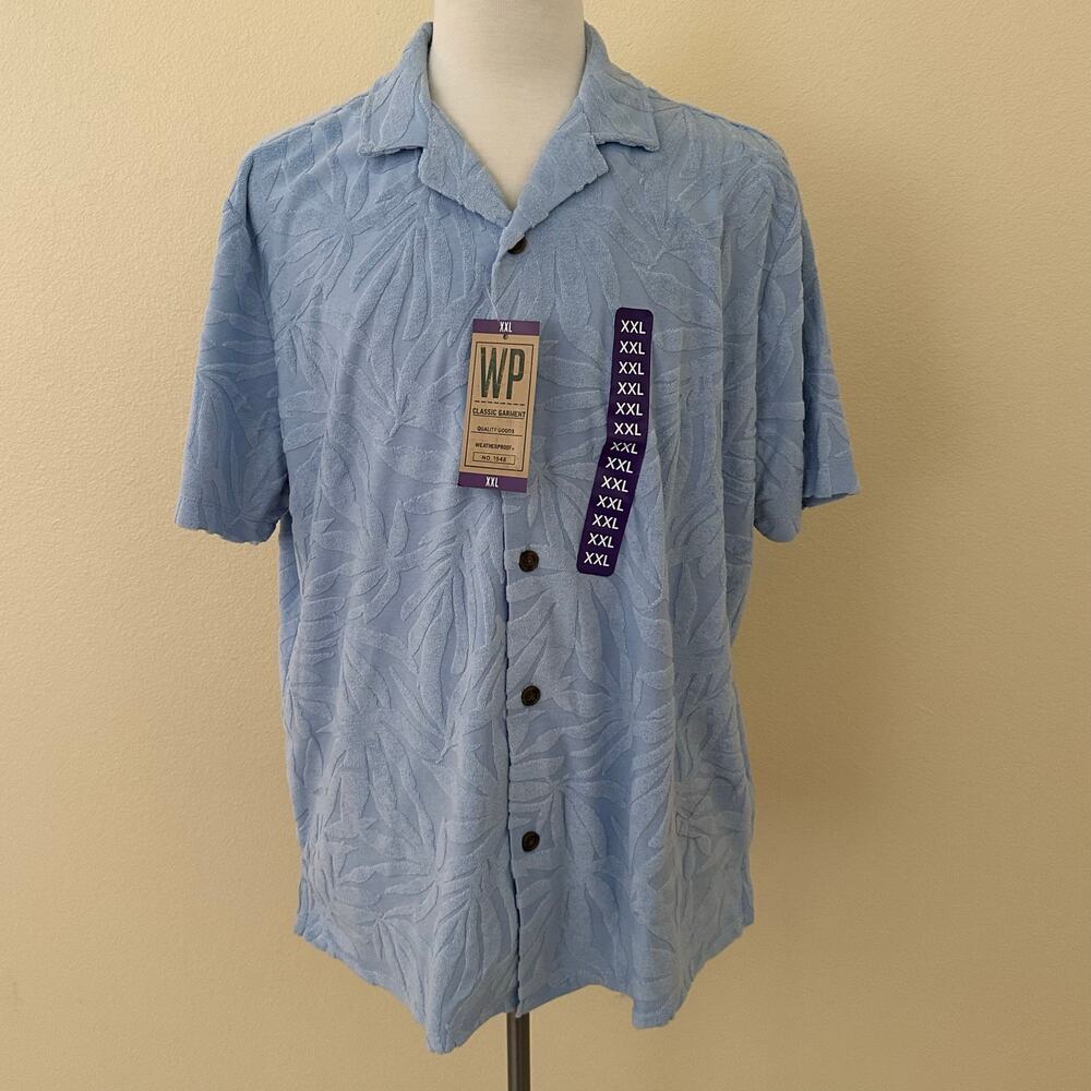 Weatherproof Men Classic Blue Button Front Terry Coat Shirt Size XXL - NWT
